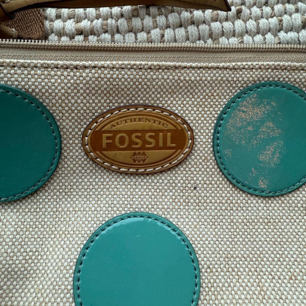 Fossil Cream and Blue Polka Dot Crossbody Bag - Picture 2 of 8